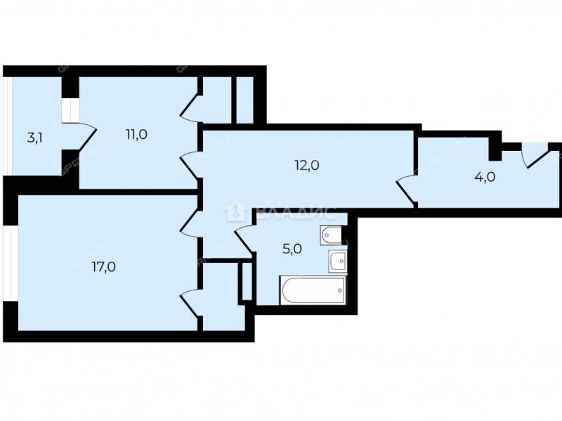 двухкомнатная квартира на Краснозвёздной улице дом 27
