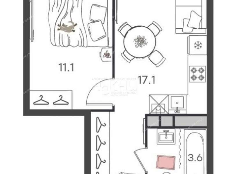 однокомнатная квартира в новостройке на  посёлок Культура