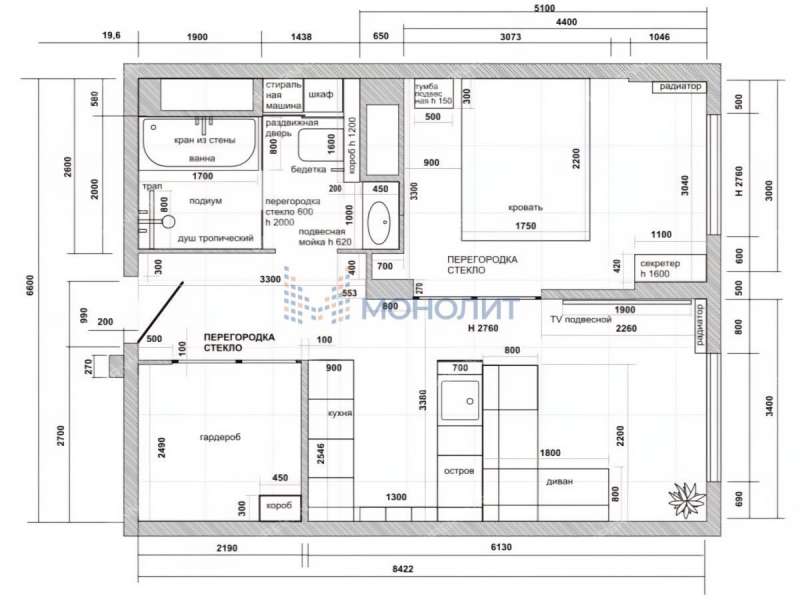 двухкомнатная квартира на улице Владимира Высоцкого дом 1