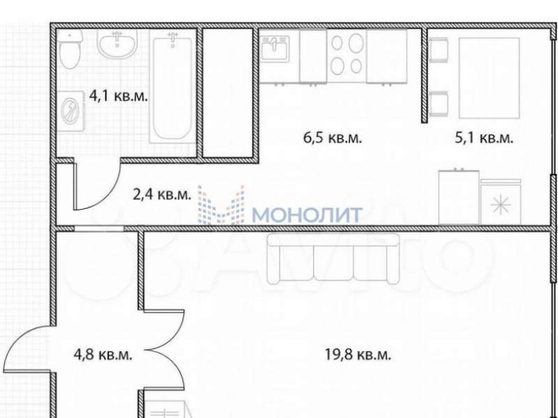 однокомнатная квартира на бульваре 60-летия Октября дом 21 к2