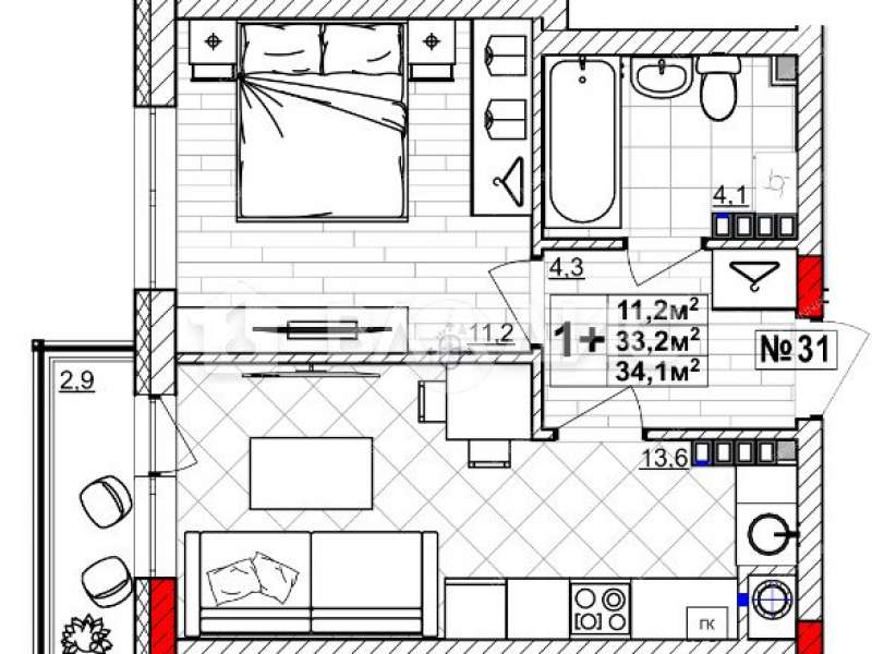 однокомнатная квартира на Зеленхозовской улице дом 1Н