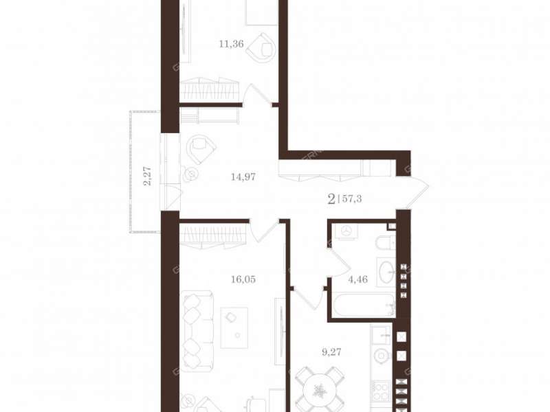 двухкомнатная квартира в ЖК Чистые Пруды посёлок Буревестник
